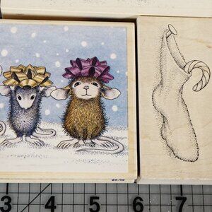 House Mouse Set of 2 Rubber Stamps WRAPPED & CANDY CANE